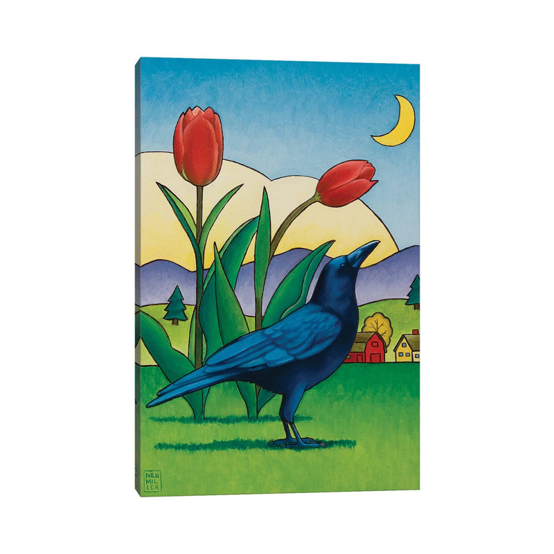 Crow With Red Tulips by Stacey Neumiller - Wrapped Canvas Gallery-Wrapped Canvas Giclée, 30.48 cm H x 45.72 cm W
