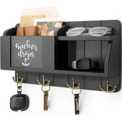 Manufactured Wood Wall Organizer with Key Hooks