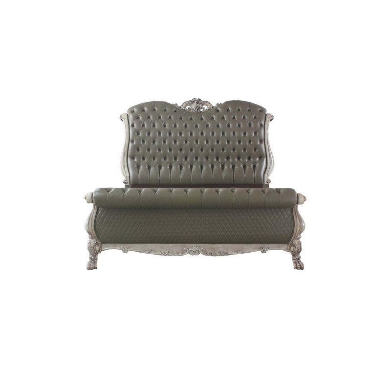 Lit-bateau tapissier Sophie, Très grand, Blanc os rétro / gris