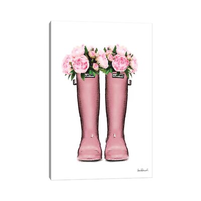 Hunter Boots In Pink & Pink Peonies -  East Urban Home, 7F7269FD784C40F2827A14EBC868D42A