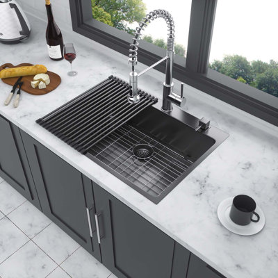 30" x 22" x 10" Kitchen Sink Drop In Gunmetal Black 16 Gauge Stainless Steel 30" Single Bowl Topmount Kitchen Sink Basin