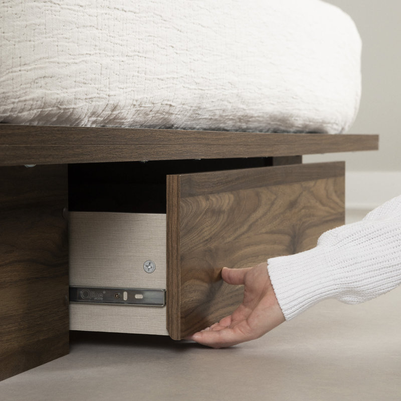 Serrano Queen Platform Bed With Drawer, Dark Brown
