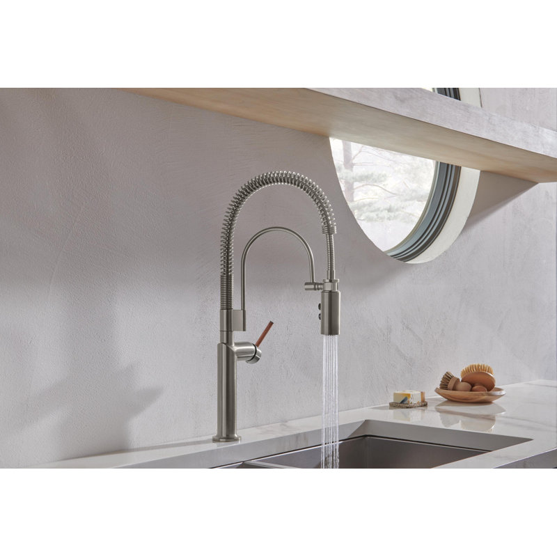 Odin® Semi-Professional Kitchen Faucet, Luxe Steel, Wood Lever Handle