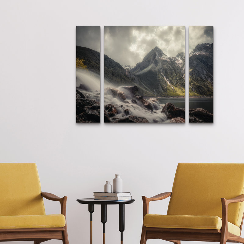 Ensemble de 3 panneaux muraux - Cristiano Giani «Mountain Time», art mural sur toile pour le salon, la chambre à coucher ou le bureau 