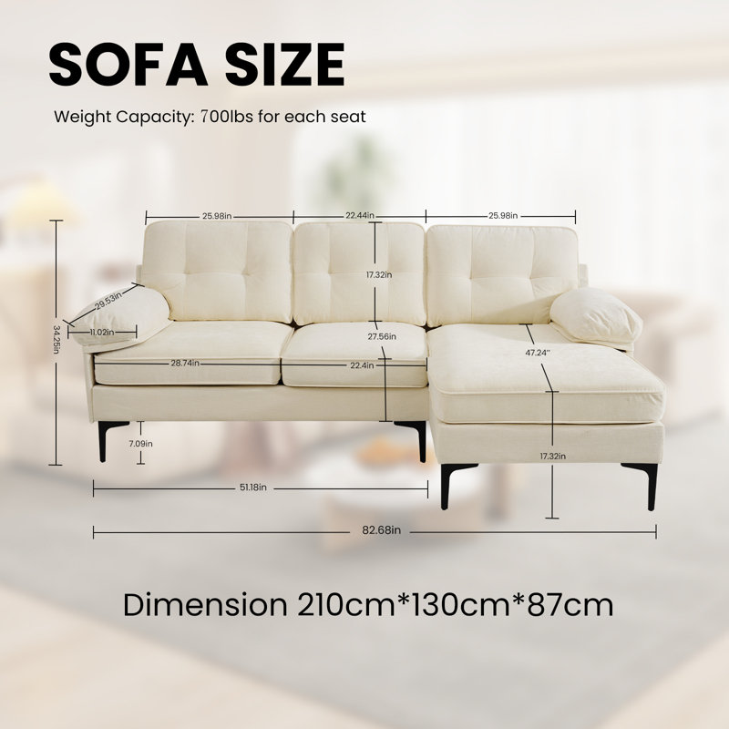 Canapé modulaire rembourré en chenille 82,7 po Seery