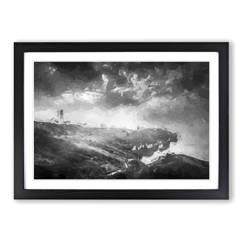 Moody Lighthouse and Seascape - Picture Frame Graphic Art Print, Black Framed, 62cm H x 87cm W x 2cm D