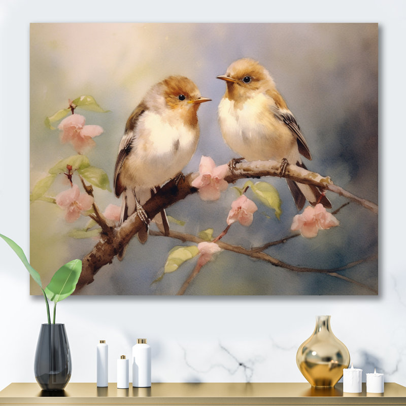 Oiseau moineau beige et brun III - Reproduction d'art sur toile encadrée, Toile tendue, H 30 po x l 40 po x P 1,5 po