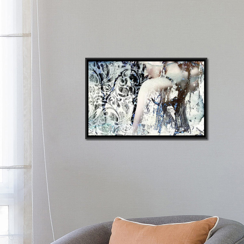 « mystère fille », impression sur toile, H 18 po x l 26 po x P 1,5 po, Toile avec cadre noir, Pas de tapis