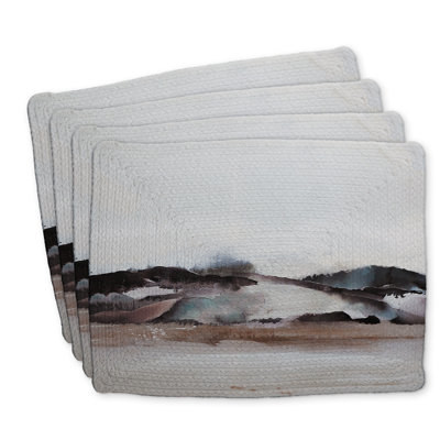 Ensemble de 4 napperons en polyester tressé Watercolor Mountains