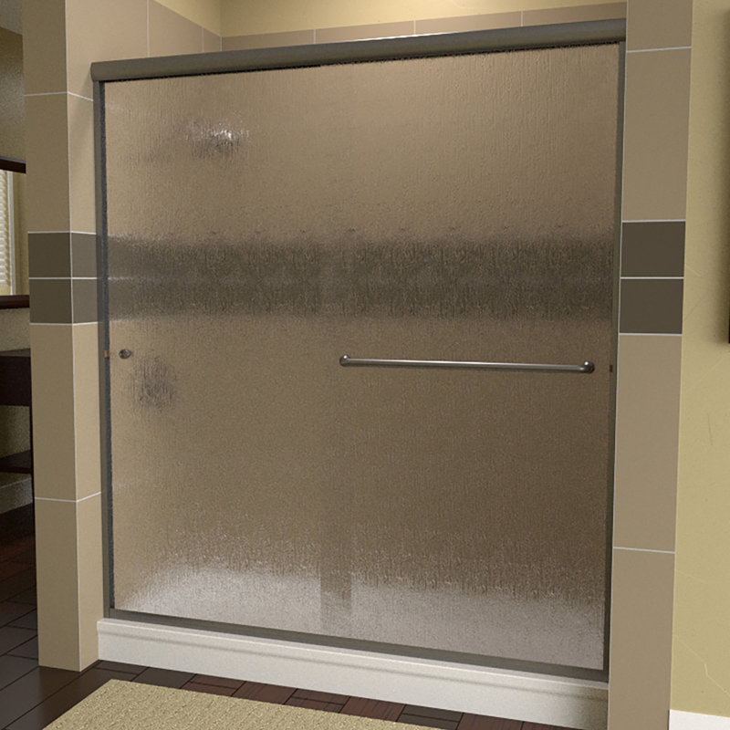 Ese 56" W x 80" H Bypass Semi-Frameless Shower Door, Left Opening, Brushed Nickel