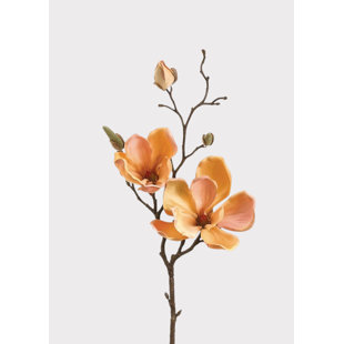 Tige de fleur de magnolia artificielle jaune pêche - 19 po