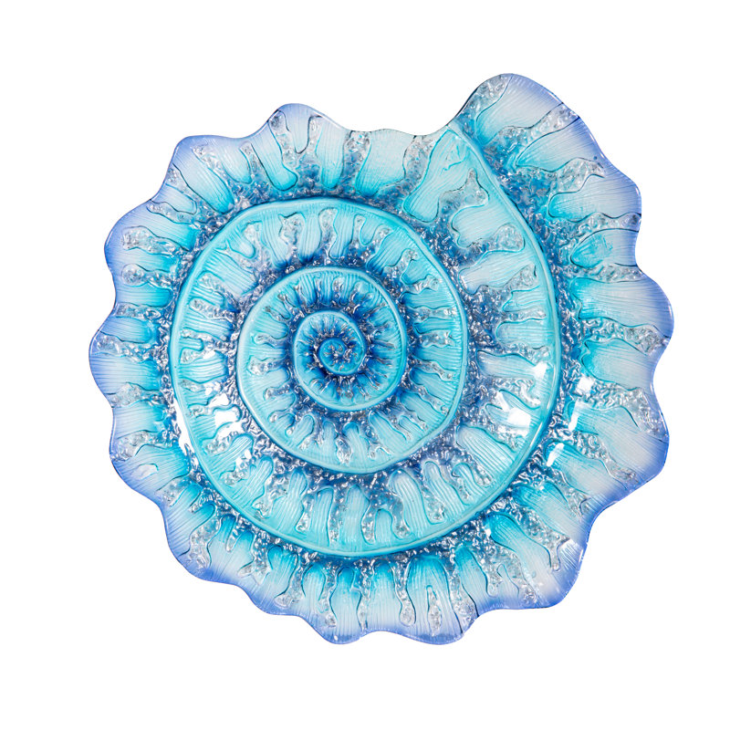 Blue Shell Glass Birdbath, 18in