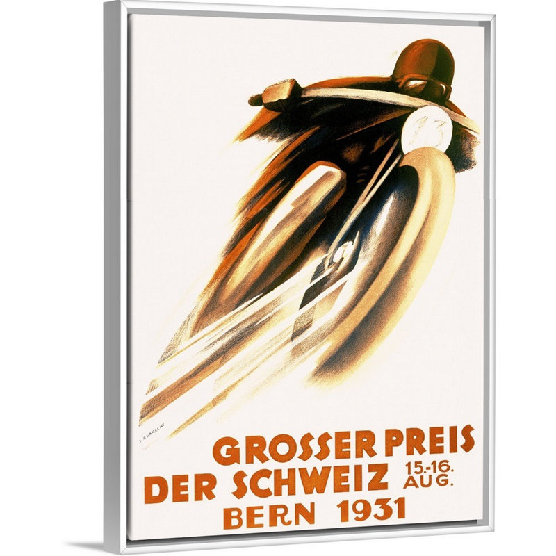 «Grosser Preis Der Schweiz, 1931» par Ernst Ruprecht, reproduction sur toile, H 18 po x l 14 po x P 1,75 po, Cadre blanc