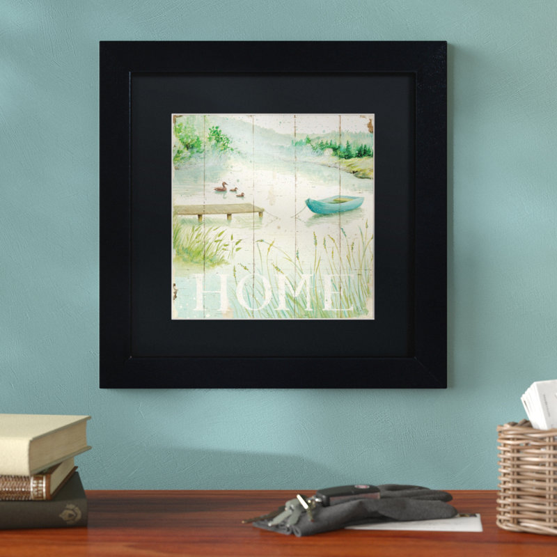 " Lakeside I " by Daphne Brissonnet, 11" H x 11" W, Black Framed, White