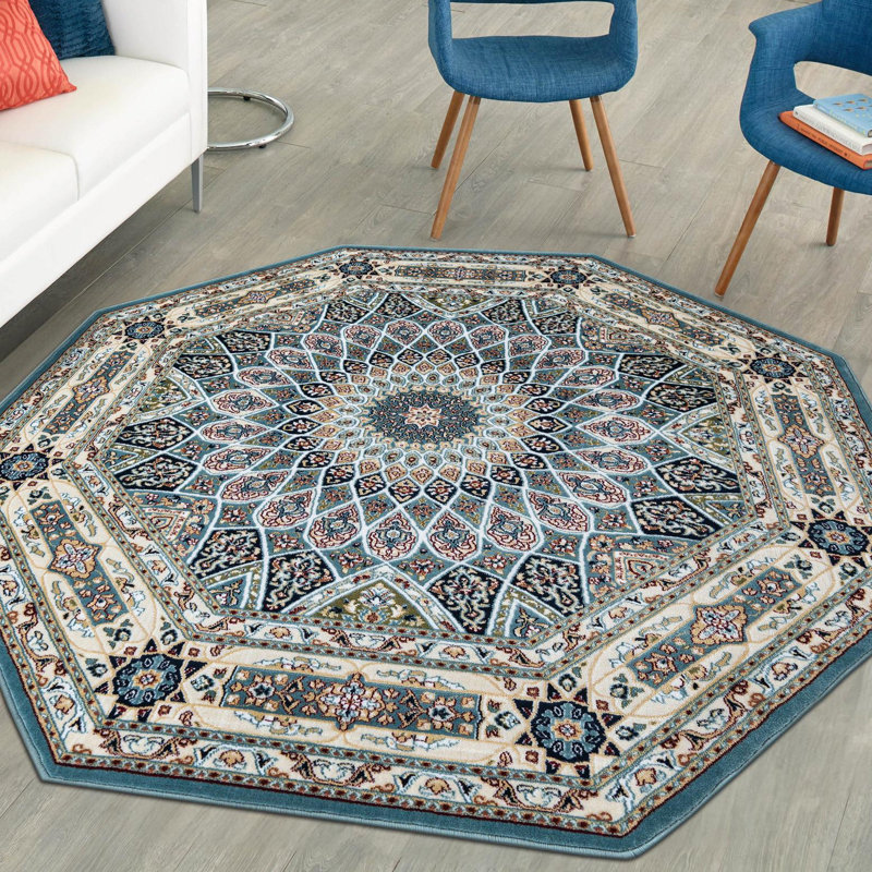 Tapis bleu Jackson Jackson, Octogone 4 pi 1 po x 4 pi 1 po, Blue