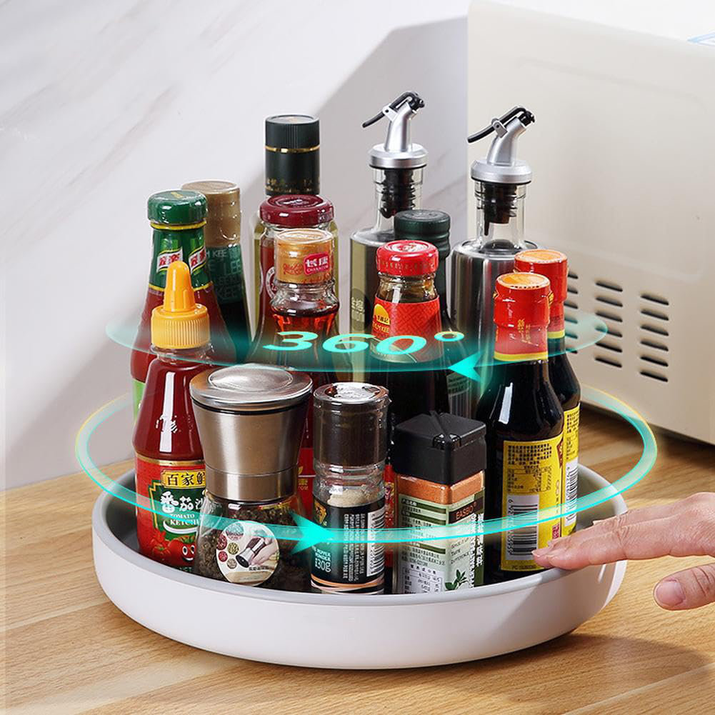 360° Rotating Spice Rack, 25cm Space-Saving Turntable Kitchen Countertop Organiser for Cupboard, Pantry or Fridge, Holds Condiments & Seasoning Jars