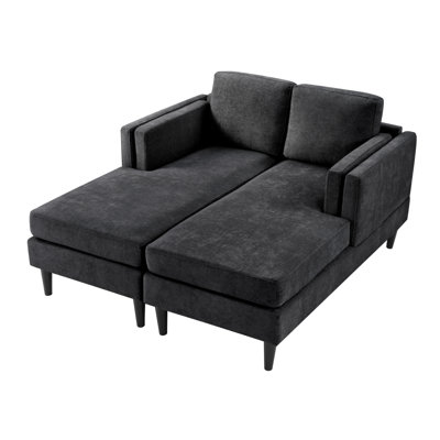 Modern Chaise Lounge Sofa Bed 53.5" Upholstered Sofa Couch Free-Combined Sofa Chaise With Dual-Layer Armrests For Living Room, Black