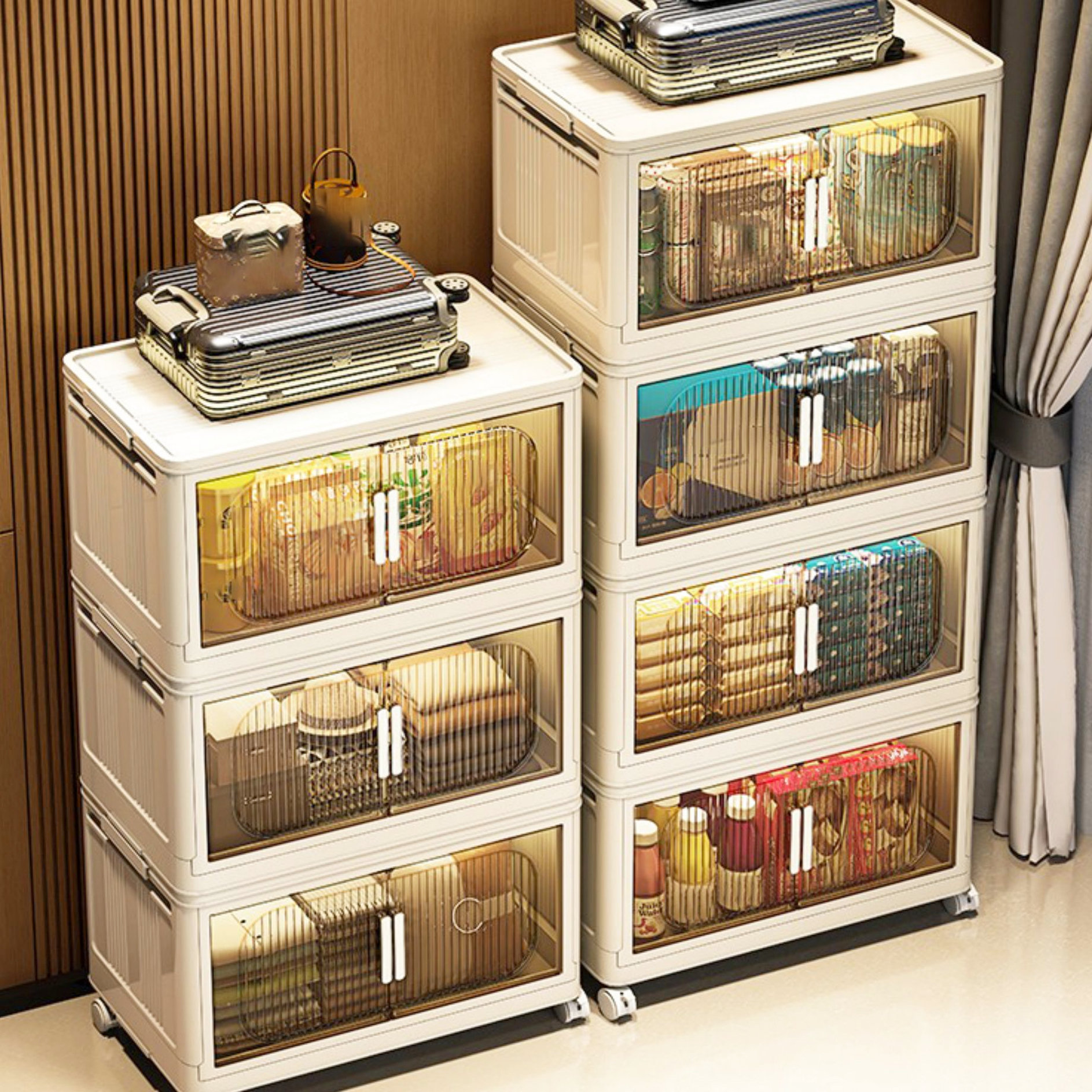 Rebrilliant Cream White Magnetic Door Storage Bins With Wheels And 3 ...