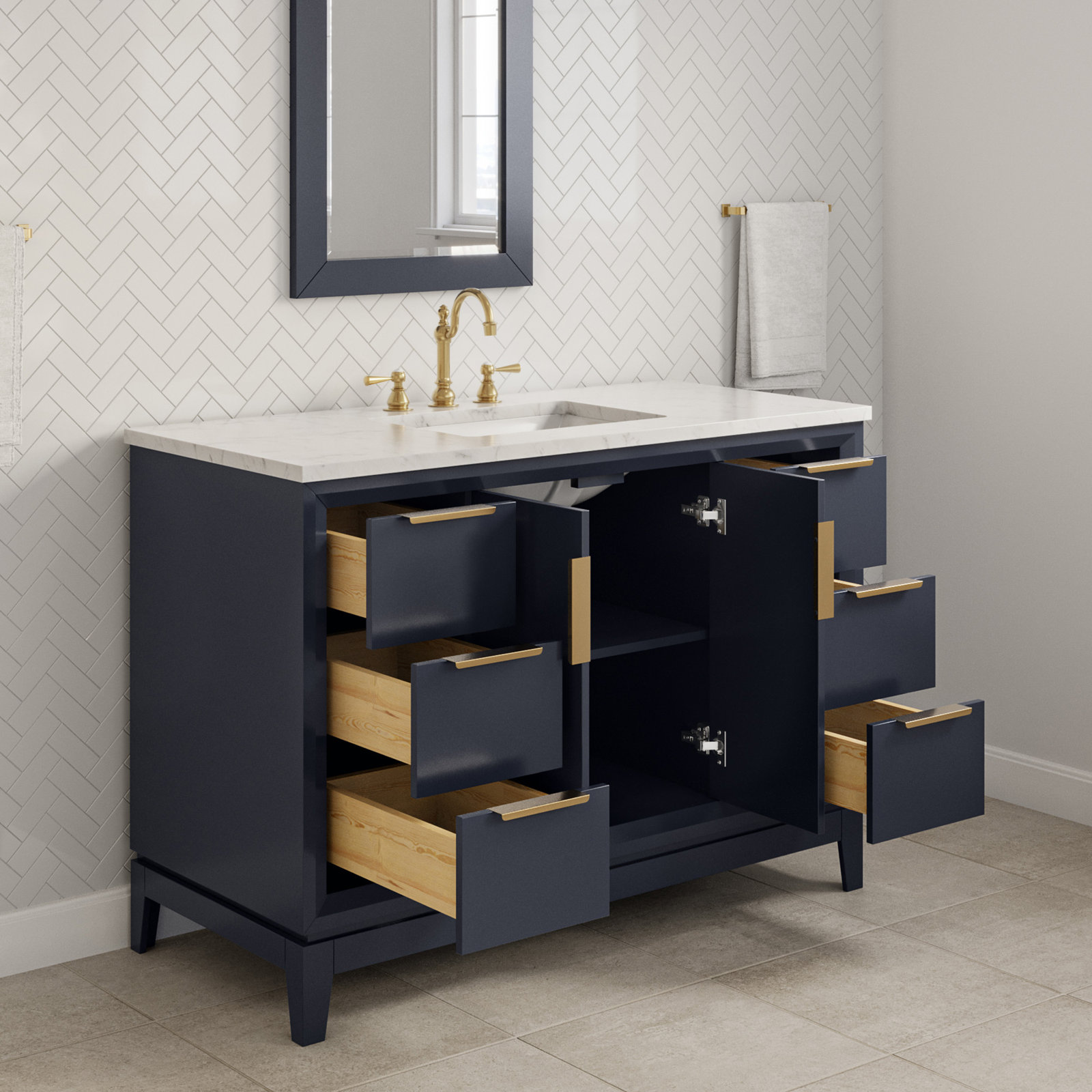 48" Eucalyptus Single Bathroom Vanity, Monarch Blue, Gold 