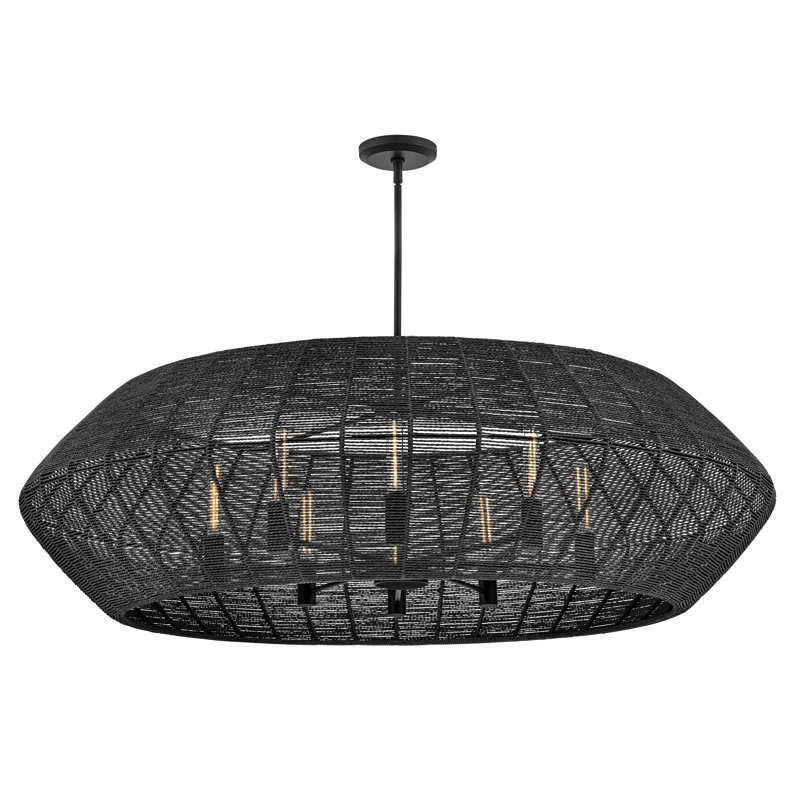 Luca Eight-Light Woven Drum Chandelier by Lisa McDennon, Black