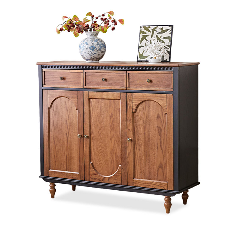 Black&Walnut Solid Wood Shoe Storage Bench