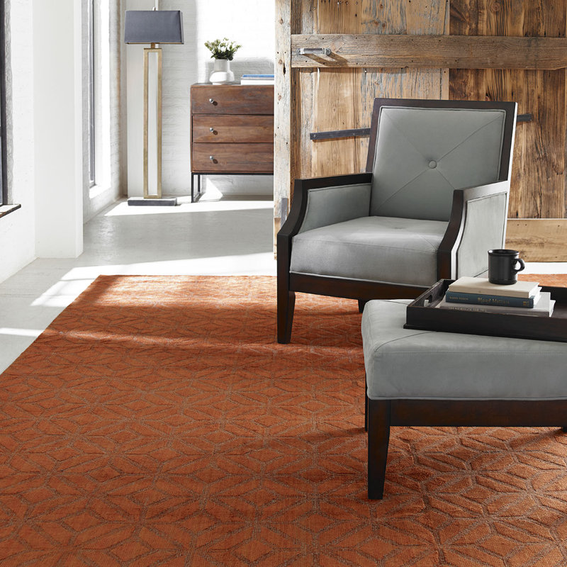 Geometric Area Rug in Orange, Rectangle 2' x 3'
