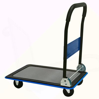 Flatbed Cart, 330Lbs Heavy Duty Capacity Platform Hand Truck 360 Degree Swivel Wheels Foldable Push Hand Cart For Loading And Storage, Warehouse-Blue