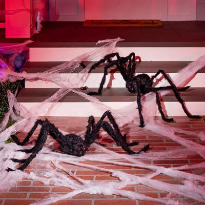 Ensemble de 2 décorations d'araignées d'Halloween d'extérieur, effrayantes et gigantesques avec pieds réglables pour Halloween