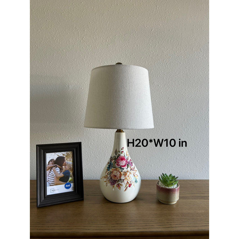 Ceramic Table Lamp Flowers Blue For Living Room Bedroom Bedside 10"W*10"D*20"H