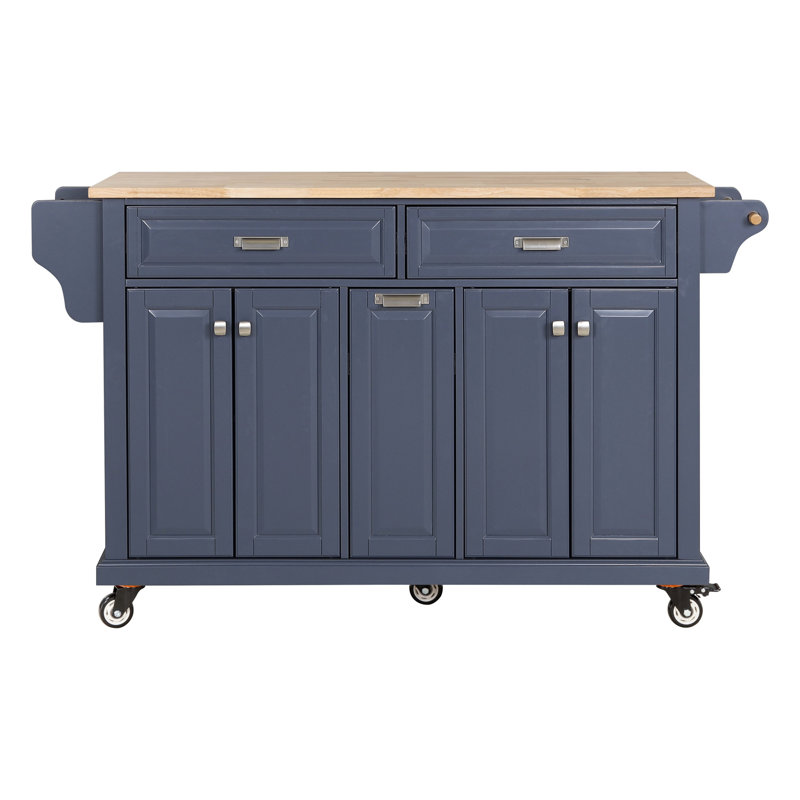 Kitchen Island With Rubber Wood Countertop, Blue