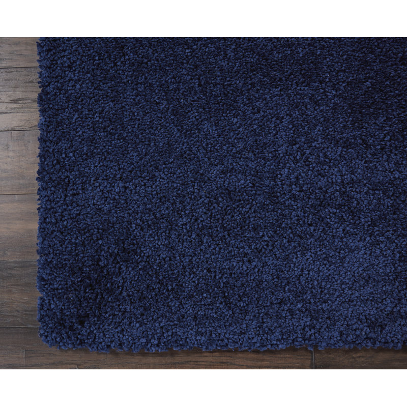 Tapis bleu marine à poils longs Sunny, Rectangle 7 pi 10 po x 9 pi 10 po