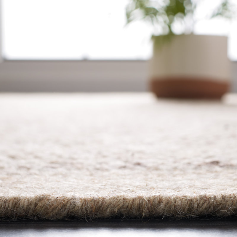 Tapis beige / ivoire en laine / coton tissé à la main Ordingen, Rectangle 5 pi x 8 pi