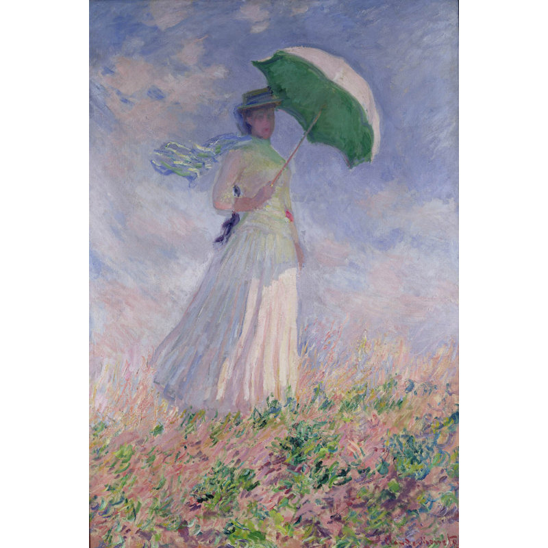 Adhésif mural femme Monet avec un parasol tourné vers la droite (1886), 48" H x 32.5" W