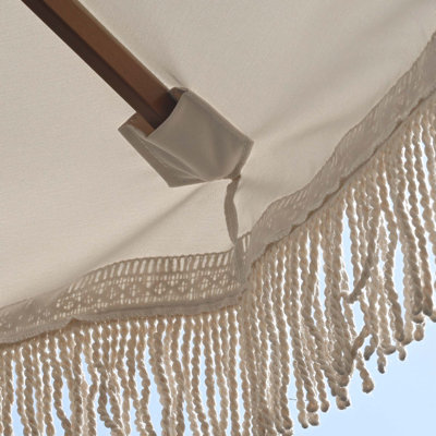 Parasol raffiné décontracté en bois massif de 7 pi Boho pour hôtel de charme, salon Vineyard Estate, spa bien-être - rustique bohémien, brun clair moka