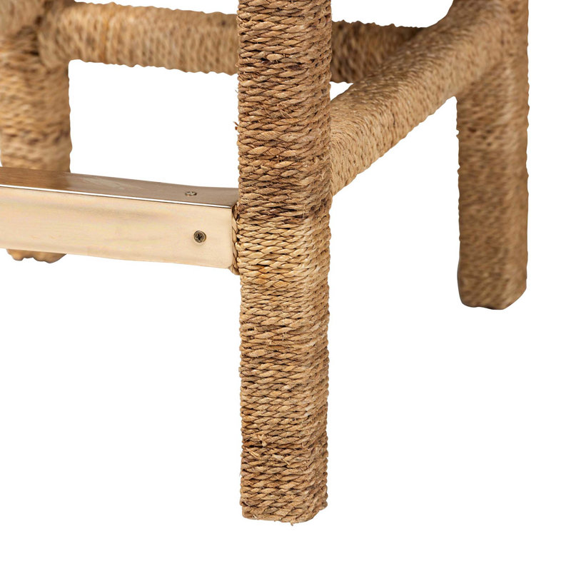 Tabouret de bar moderne bohémien avec ruppie maritime naturelle et bois d'acajou