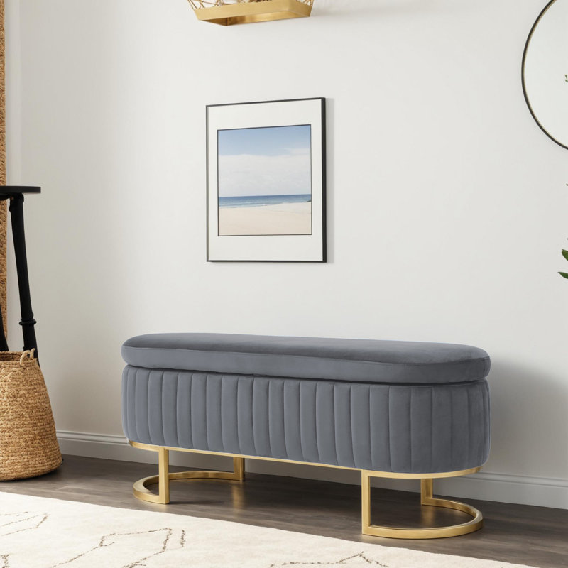Banc de rangement rembourré en velours, Gris