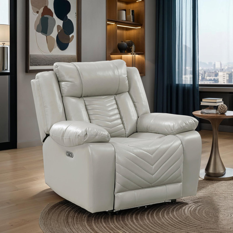 Marlow 40" Modern & Contemporary Premium Faux Leather Power Reclining Chair with V-Pattern Stitching, One-Touch Power Control & USB Charging & LED Lighting