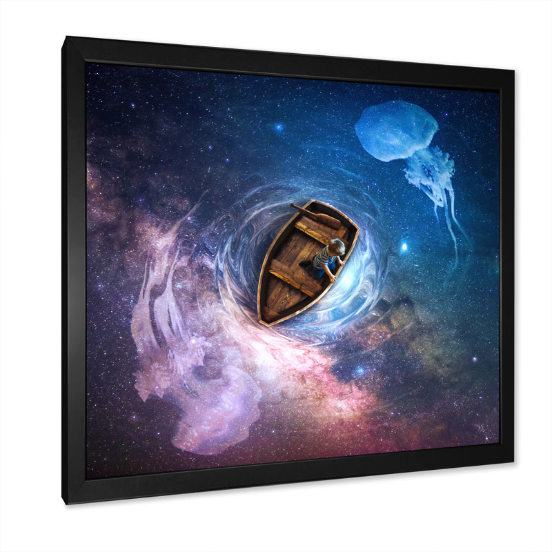 Dans l'espace et autour de la méduse - On, Impression noire sur toile encadrée, H 36 po x l 36 po x P 1,5 po