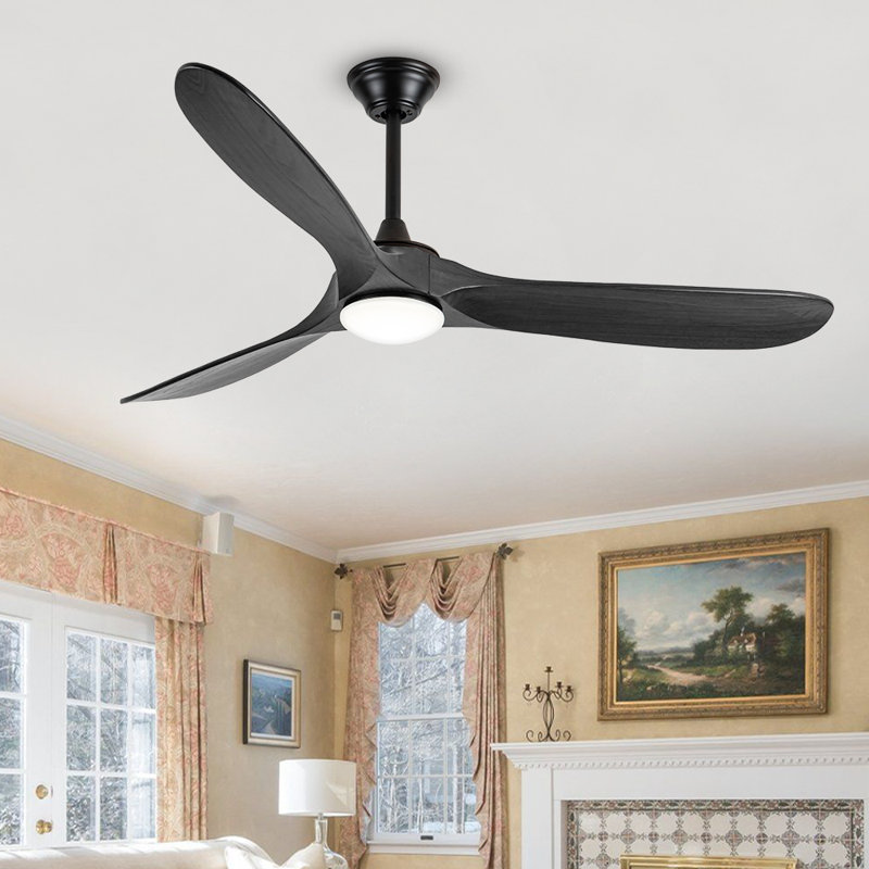 Black Solid Wood Ceiling Fan With Light, 60"