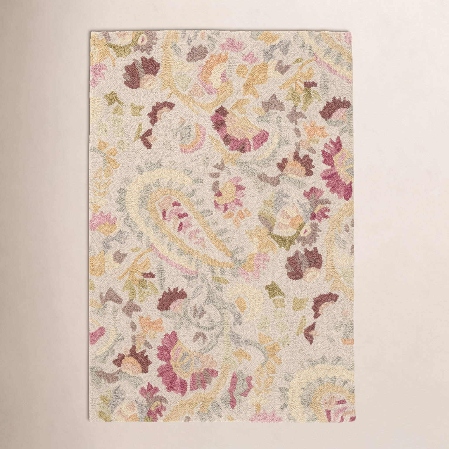 Ines Multi Hand-Hooked Paisley Wool Rug, Rectangle 6' x 9'