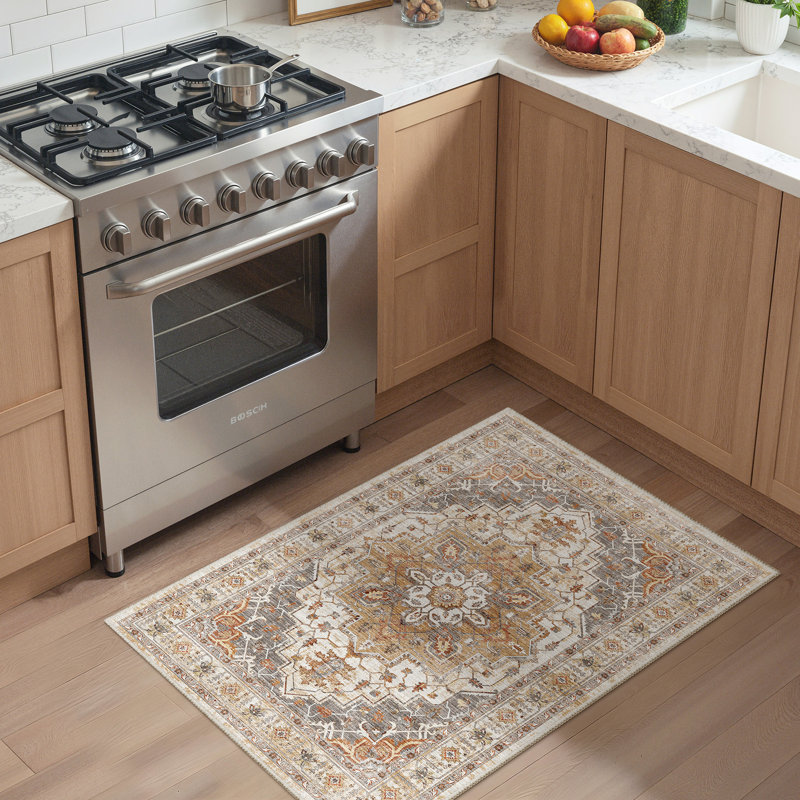 Malila Machine Washable Non-Slip Area Rug, Orange/Gray, Rectangle 2' x 3'