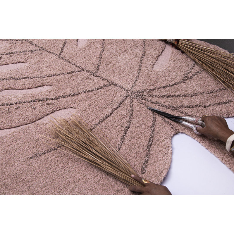 Monstera Cotton Floral Area Rug in Vintage Nude/Soil Brown