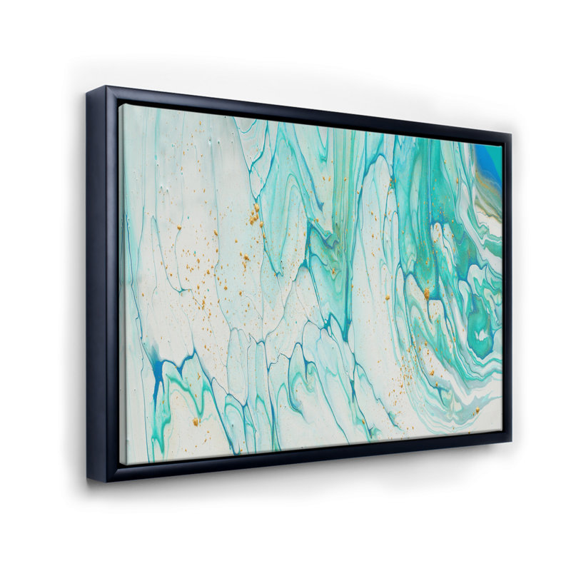 Bleu/blanc pastel/marbre doré-reproduction d’art sur toile, H 36 po x l 46 po x P 1,5 po, Cadre flottant noir