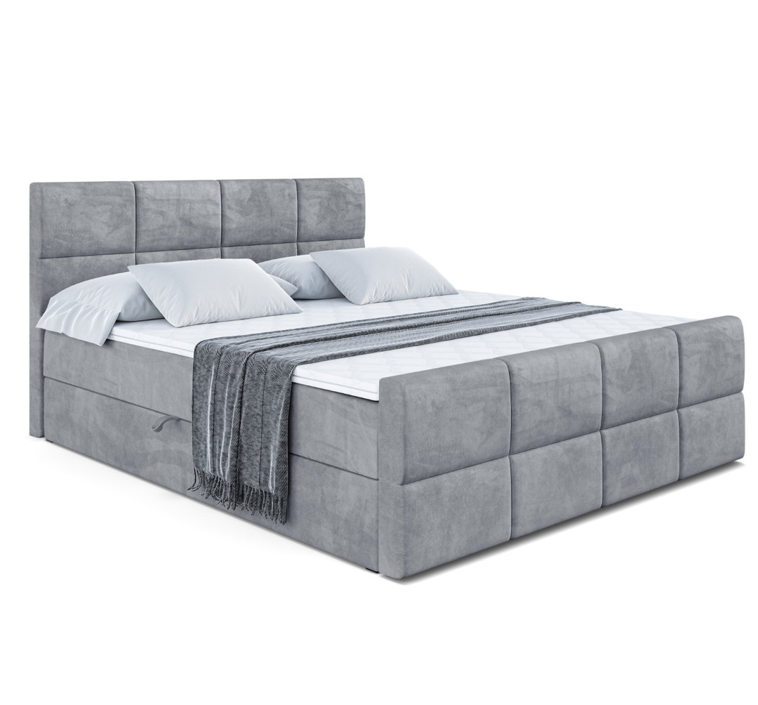 Boxspringbett Arevalo mit H3 Bonell-Federkernmatratze, Topper und Bettkasten