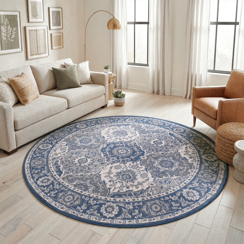 Tapis oriental bleu marine Wealden, Rond 7 pi 10 po
