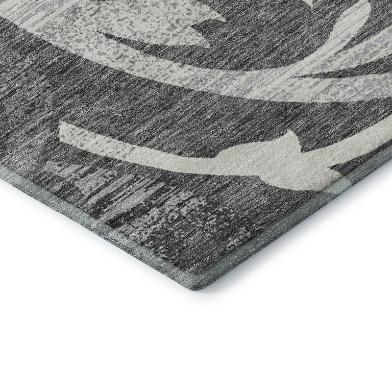 Premium Machine Washable Prisco Charcoal Rug, Rectangle 3' x 5'