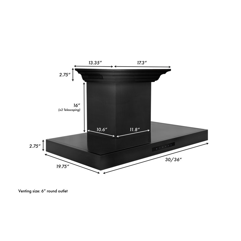 30" 400 CFM Ducted Wall Mount Range Hood, Black Stainless Steel, 30"