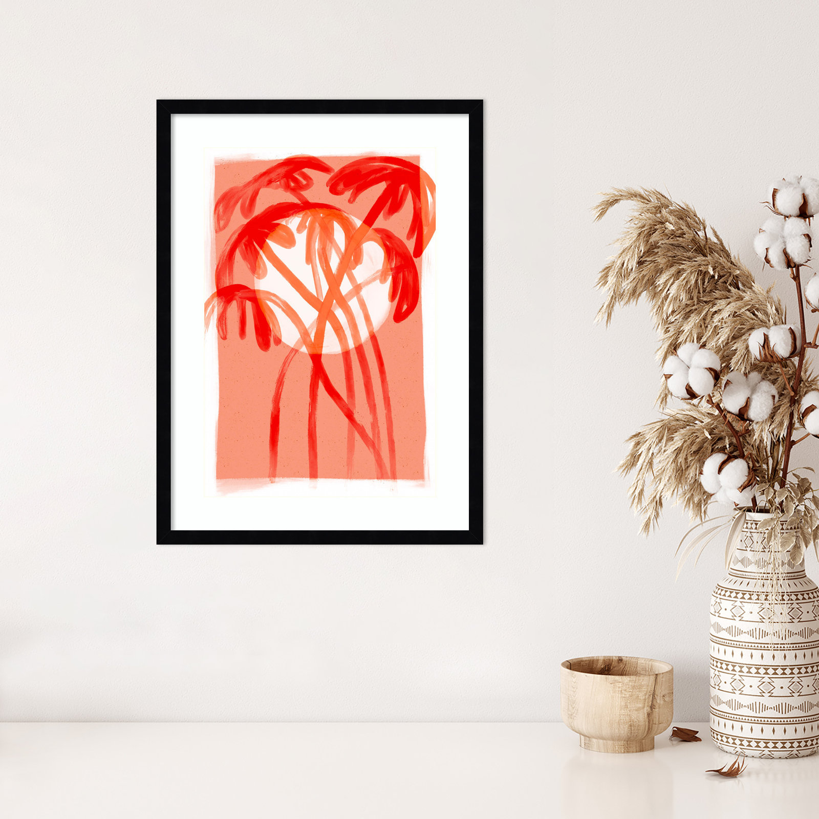 Palms At Sunset by Treechild Wood Framed Wall Art Print, Black, 25" H x 19" W