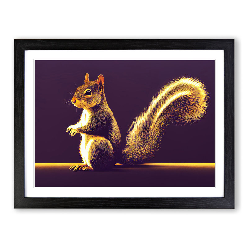 Illuminated Squirrel - Single Picture Frame Print, Black, 25cm H x 34cm W x 2cm D