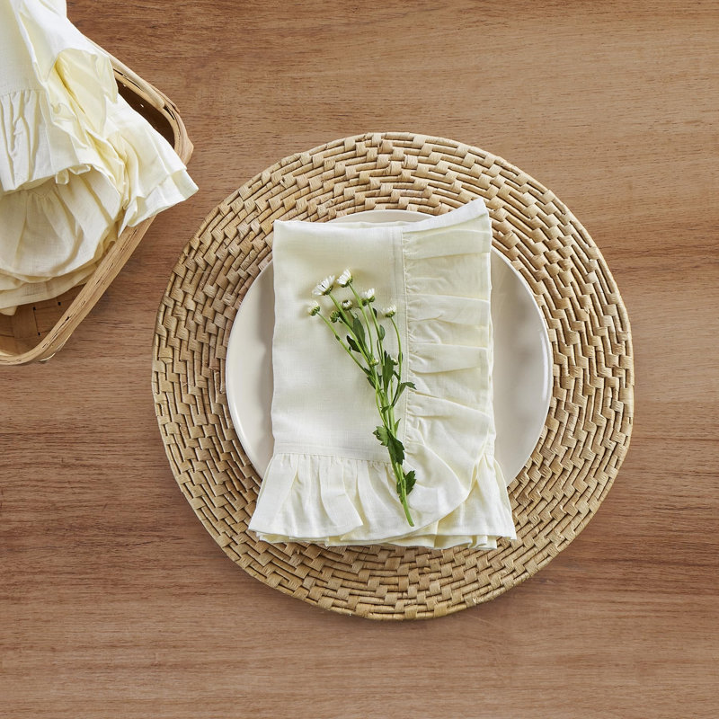 Gabrielle Ruffle - 100% Pure Linen Dinner Napkins, Ivory